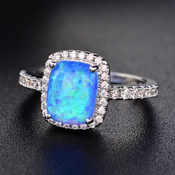 Jewelry - New Blue Fire Opal Silver CZ Ring